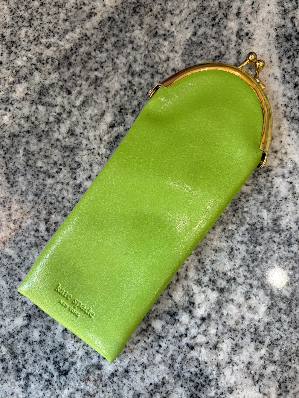 kate spade Lime Green Leather gold Kiss-Lock Eyeglass Case wink wink